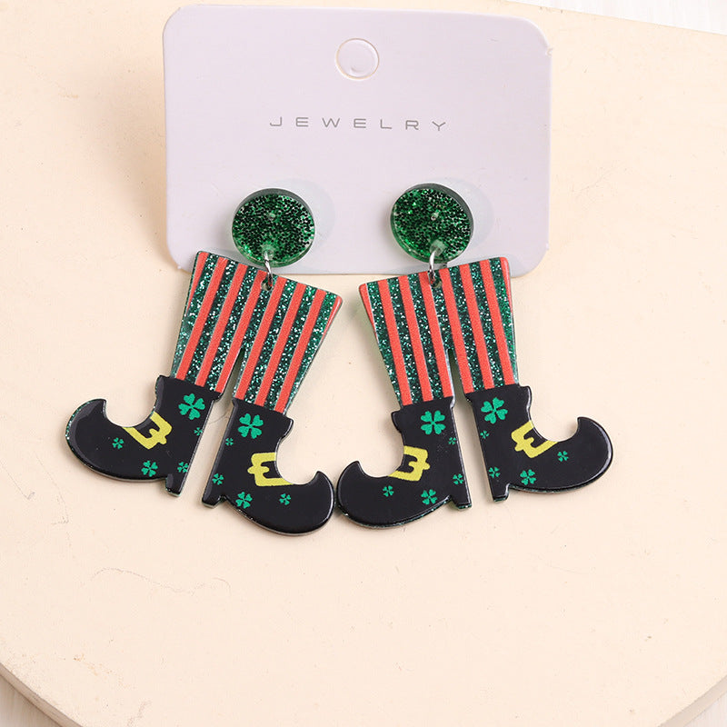 Wholesale St. Patrick's Day Oktoberfest Four Leaf Clover Clown Boots Earrings